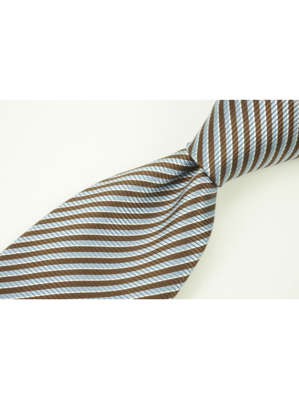 Ermenegildo Zegna CURRENT Walnut Brown Sky Blue Striped 100% Silk Tie